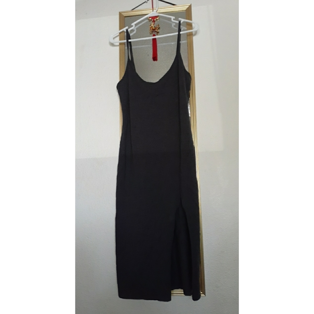 Gray body con dress with leg  slit